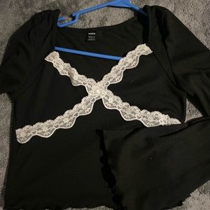 Black crop top with white lace